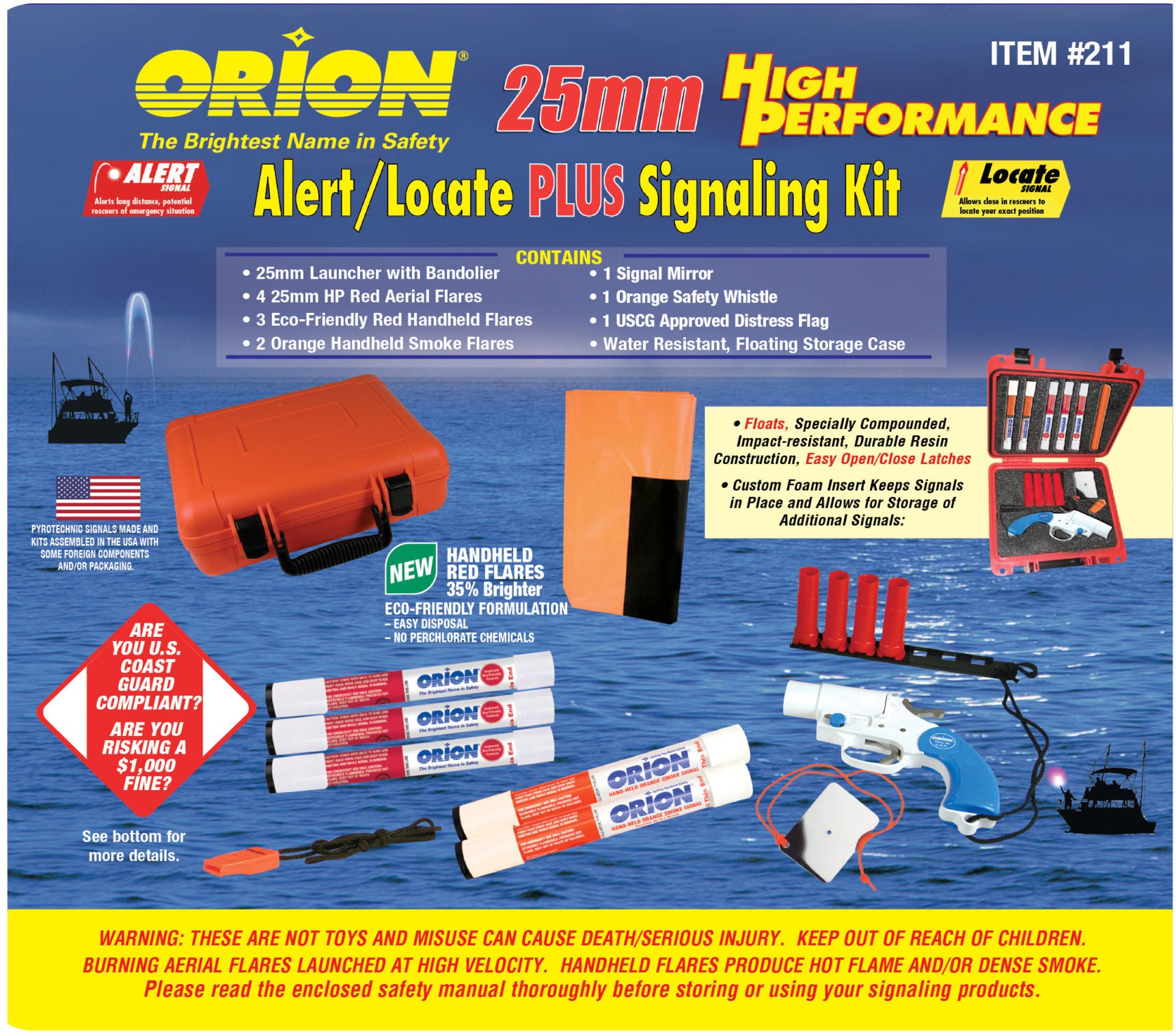 Item 211 Offshore Alert Signal Kit with Hard Floating Case Orion Safety